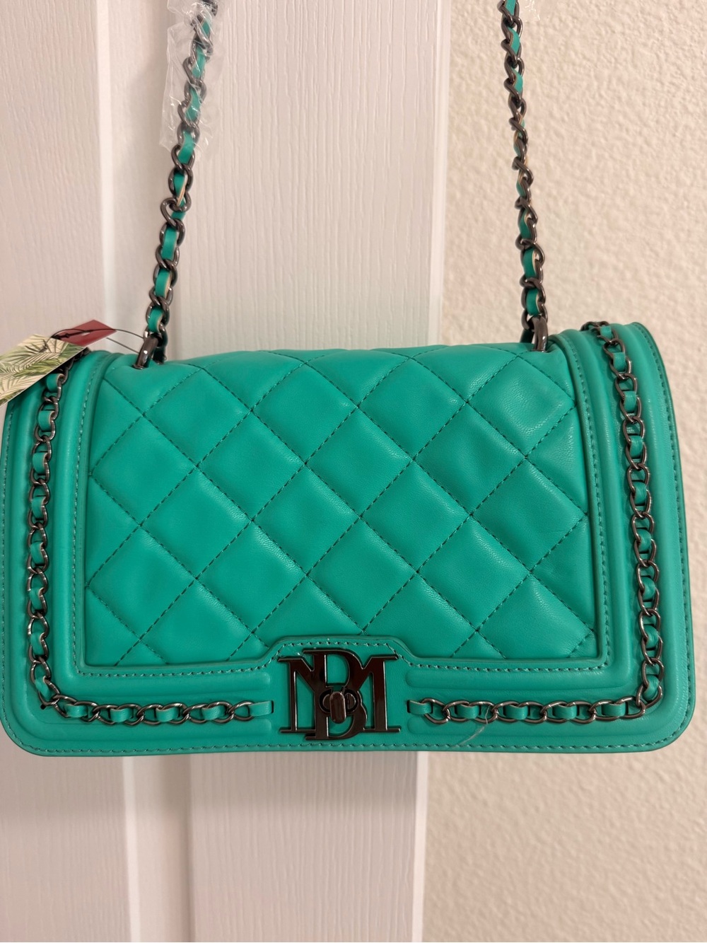Badgley Mischka Quilted Chain Crossbody in Teal Green